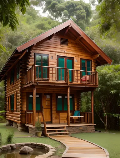 Kambi Tree with Wooden Cabin and Lush Garden