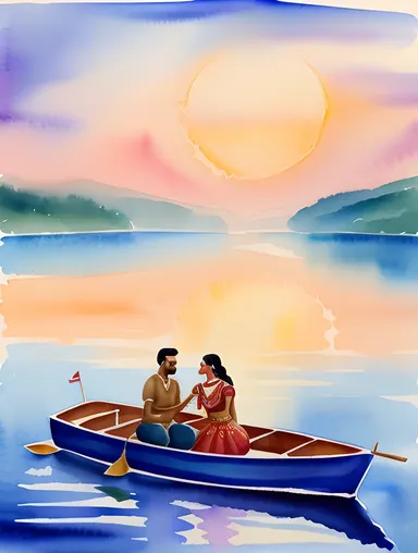 Kamdev God Image in Romantic Boat Ride with Rati