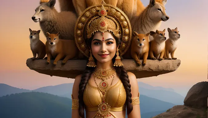 Kamdev God Surrounded by Animals with Gentle Smile