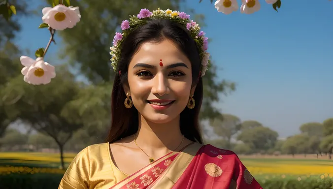 Kamdev God Surrounded by Flowers with Gentle Smile