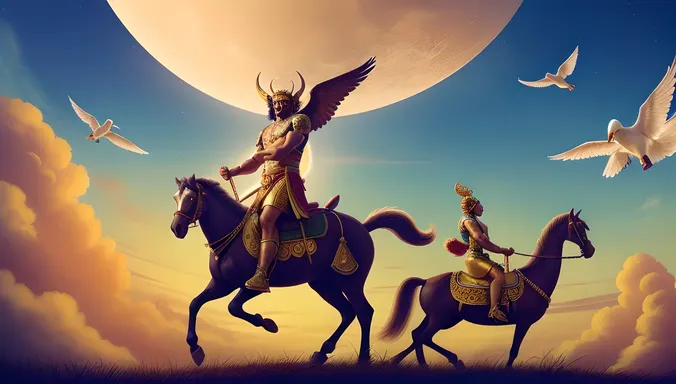 Kamdev Riding Swan Chariot with Rati by His Side