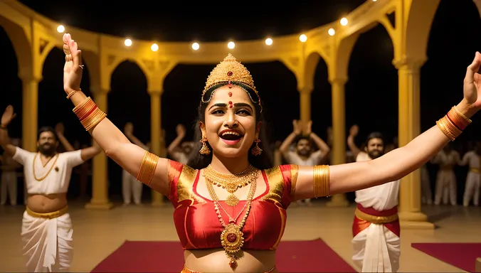 Kanakadasa Performing Devotional Dance with Arms Raised