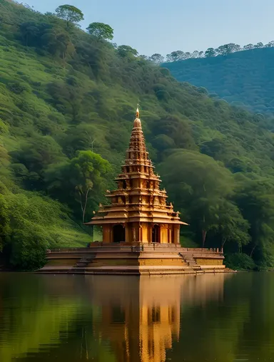 Kanakadasa Temple Surrounded by Lush Greenery and Calm Lake