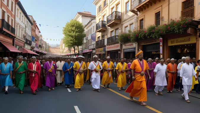 Karaga Festival Procession through Busy Street