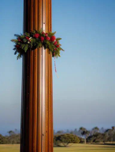 Karaga Pole Adorned with Flowers and Ornaments in Misty Background
