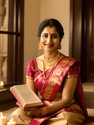 Kashibai's Portrait in Traditional Marathi Attire with Book