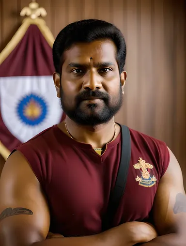 Kattabomman's Fearless Expression with Sword Shield Emblem