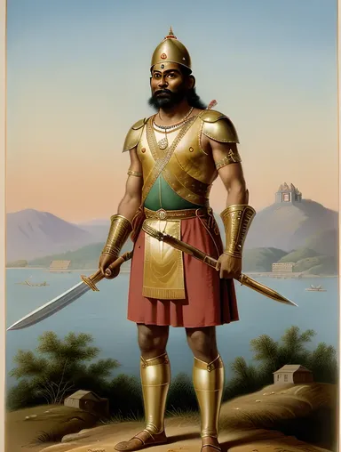 Kattabomman Warrior of Tirunelveli Stands Tall with Sword Shield