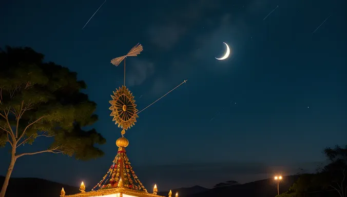 Kavadi Against Dark Blue Night Sky with Twinkling Stars
