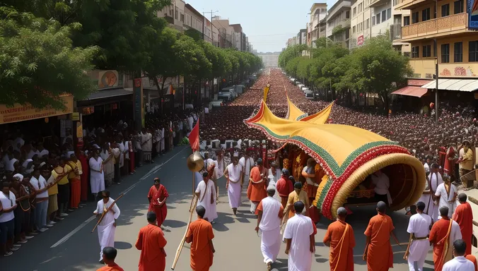 Kavadi Bearers' Dramatic Procession Through Crowded Street
