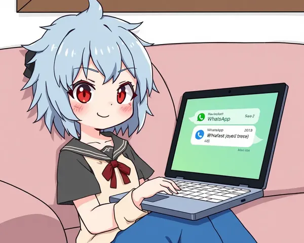 Kawaii Girl with Blue Hair and Laptop