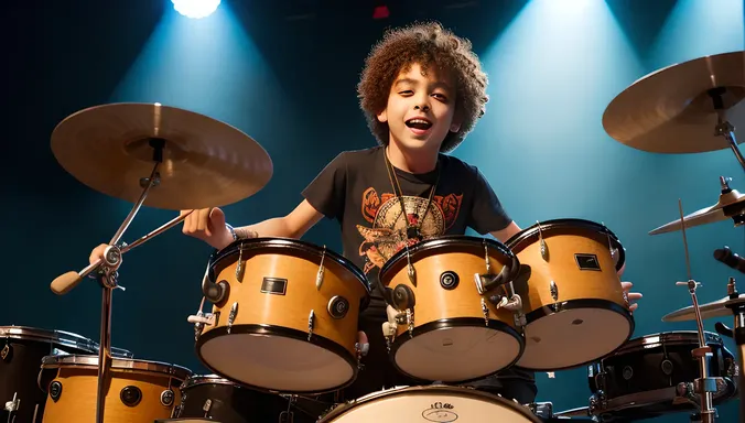 Kid Rockstar Play Drum Set at Concert