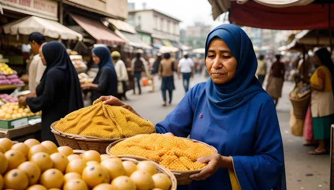 Kind Vendor Wears Worn-Out Burkha in Market