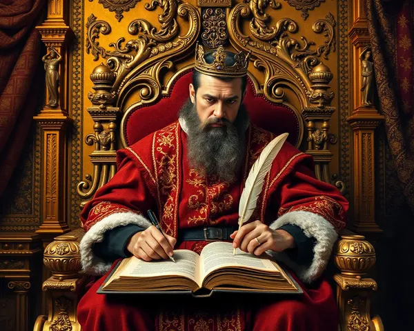 King Editing Manuscript in Lavish Golden Background