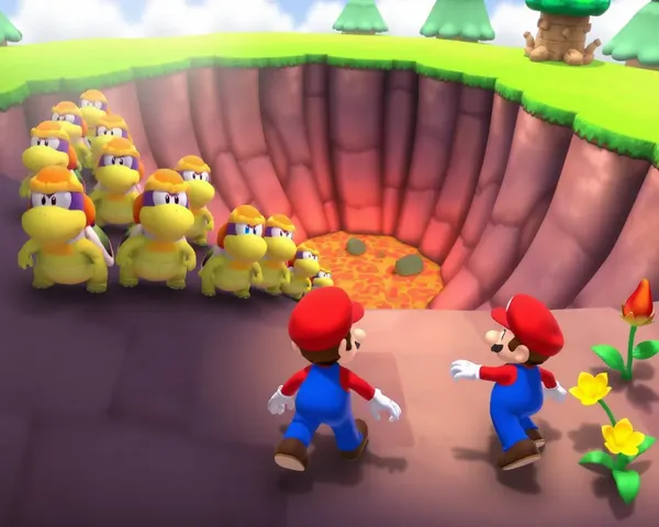 Koopa Troopas March Towards Mario with Lava Pit and Fire Flowers