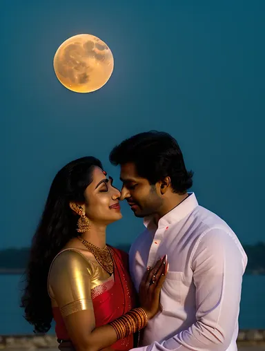 Krishna and Satyabhama's Intimate Moment with Full Moon