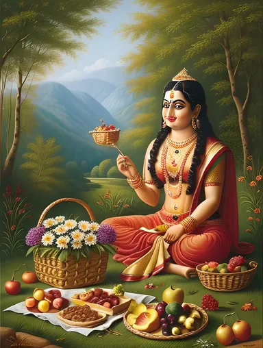 Krishna and Satyabhama's Picnic in the Forest with Fruits