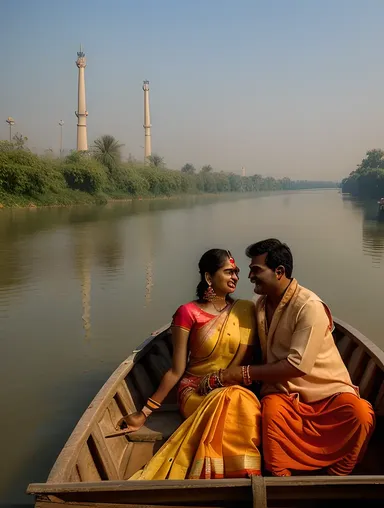 Krishna and Satyabhama's Romantic Boat Ride on Yamuna River