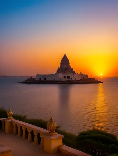 Krishna and Satyabhama's Romantic Sunset View of Dwaraka