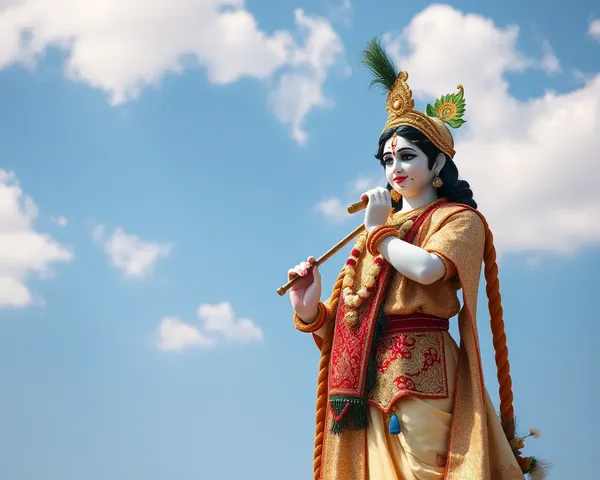 Krishna in Traditional Indian Outfit with Golden Accents PNG Image