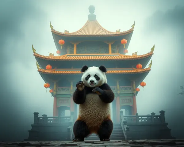 Kung Fu Panda in Front of Colorful Pagoda