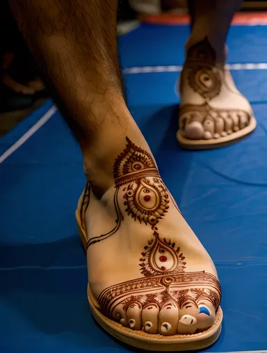 Kushti Wrestler's Feet Adorned with Henna Designs