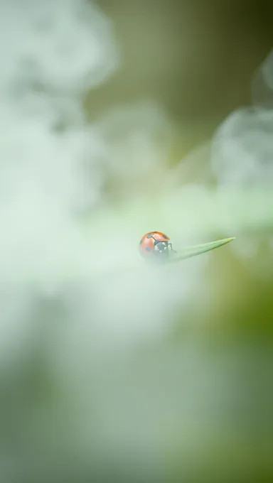 Ladybug in Dreamy Fog with Blurred Transparent Background