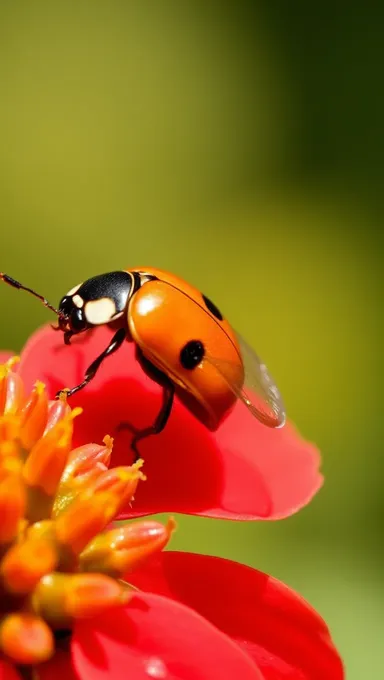 Ladybug on Bright Red Flower with Transparent Background