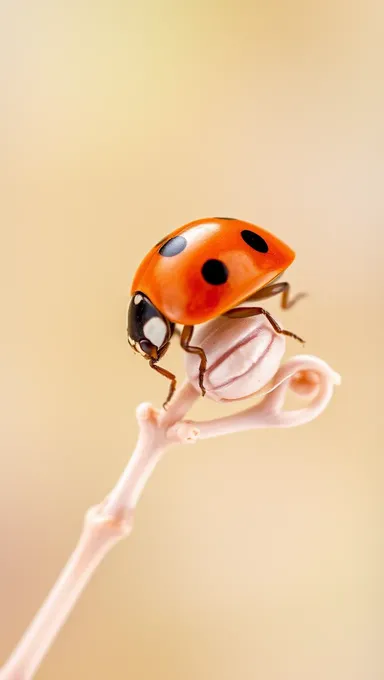 Ladybug on Delicate Branch with Pastel Color Gradient