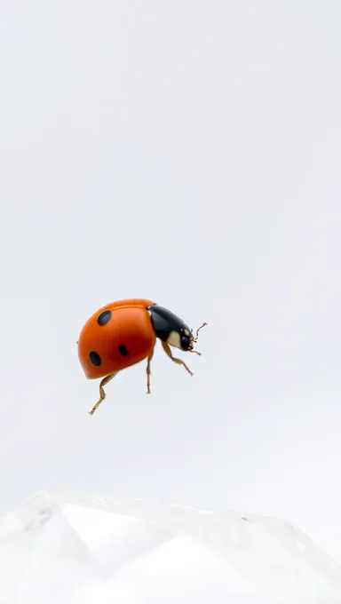 Ladybug on Transparent Crystal Surface with Shifting Background