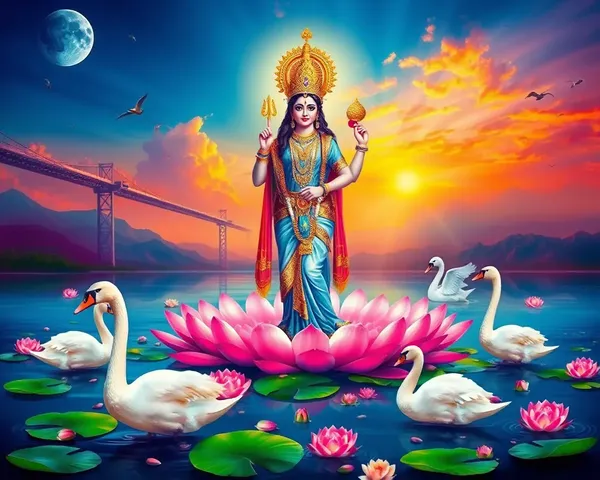 Lakshmi in Lotus Pond with Aquatic Creatures Wallpaper