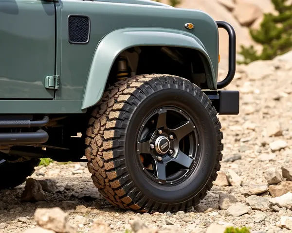Land Rover Defender's Rugged Tires on Rocky Terrain