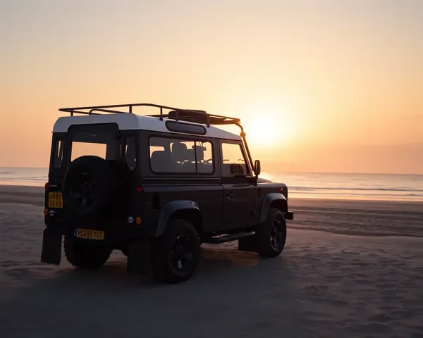 Land Rover Defender Beachside with Sunset Background