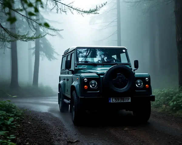 Land Rover Defender Drives Through Misty Forest