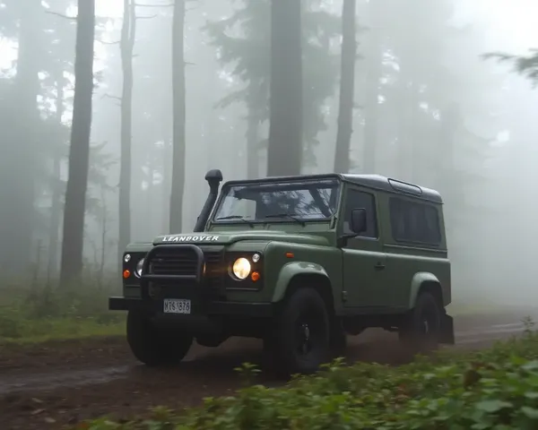 Land Rover Defender Through Foggy Forest