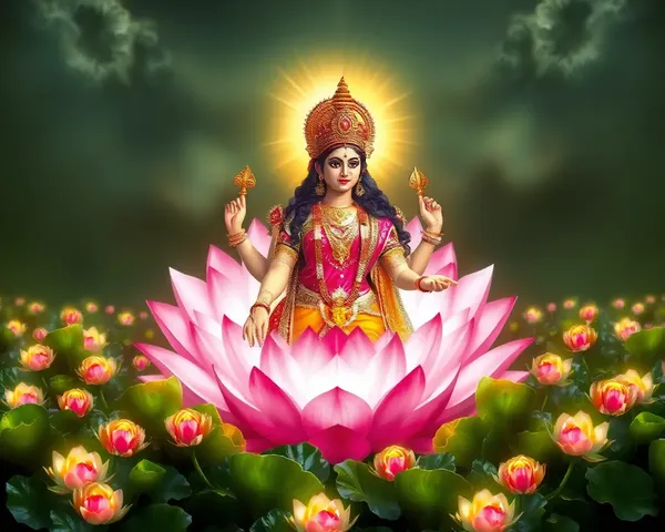 Laxmi Emerging from Lotus Flowers with Radiant Glow