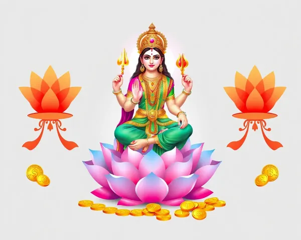 Laxmi Mata PNG Image with Coins and Abundance Symbols