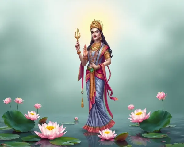 Laxmi Mata PNG in Serene Environment with Lotus Flowers