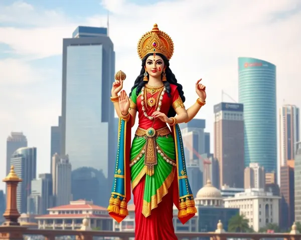 Laxmi Mata PNG with Cityscape and Material Wealth