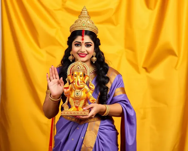 Laxmi Mata PNG with Golden Background and Ganesha Idol