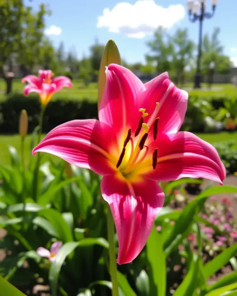Lily Flower Blooms in Serene Sunny Garden Breeze