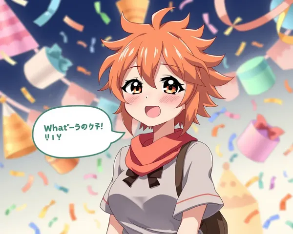 Lively Anime Girl with Orange Hair and Party