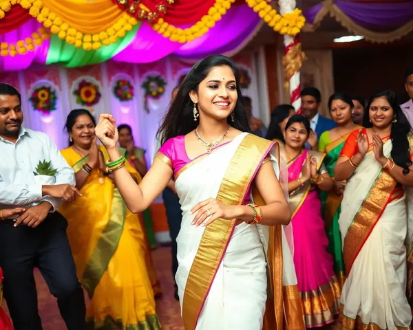 Lively White Saree Woman Dancing at Indian Wedding