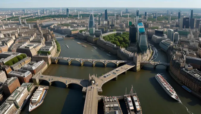 London Bridge Bird's Eye View with City Streets