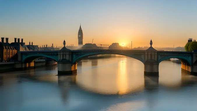 London Bridge Dawn with Misty River Thames