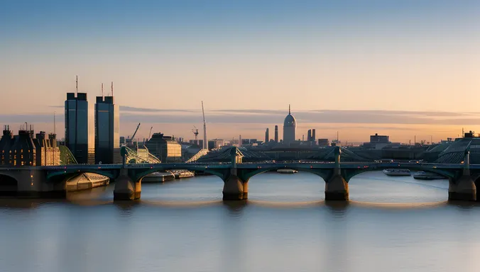 London Bridge Sunset with City Skyline Background