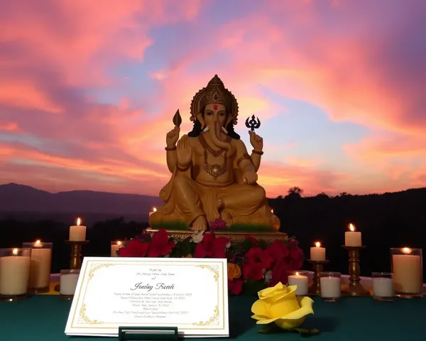 Lord Ganesha Statue with Candles and Nimajjanam Invitation