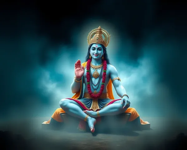 Lord Krishna in Meditative Pose with Serene Atmosphere