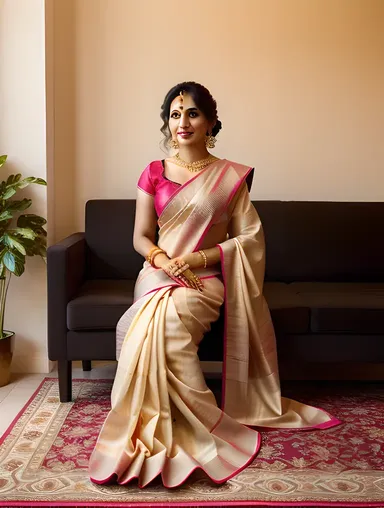 Lovely Indian Bhabhi in Soft Pastel Pink and Gold Saree