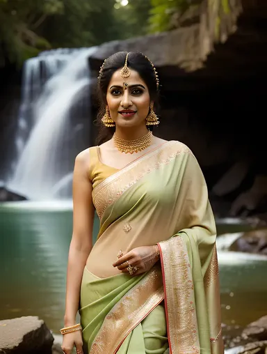 Lovely Indian Bride in Stunning Green and Gold Saree